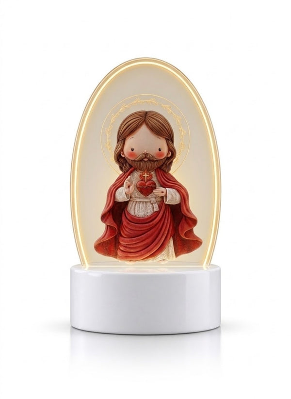 Sacred Heart of Jesus children's style 3D LED night light on white background