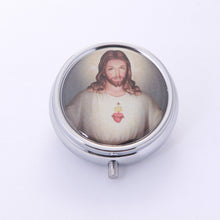 Sacred Heart of Jesus image on round silver-tone metal keepsake box