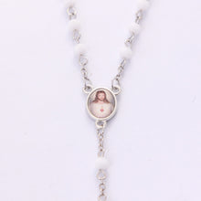 Sacred Heart of Jesus rosary centerpiece with white crystal beads