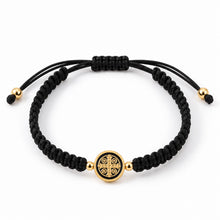 Saint Benedict black woven cord adjustable bracelet with gold-tone medal
