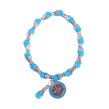 Aqua blue Saint Benedict crystal bead elastic stretch Catholic bracelet