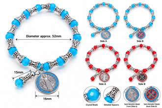 Saint Benedict crystal stretch bracelet studio details and dimensions