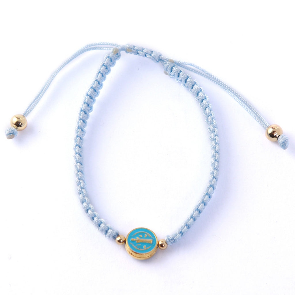 Saint Benedict light blue woven cord adjustable bracelet reverse side medal