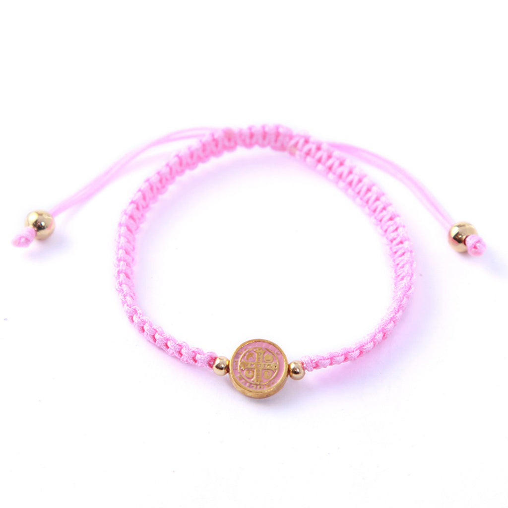 Saint Benedict pink woven cord bracelet alternate view
