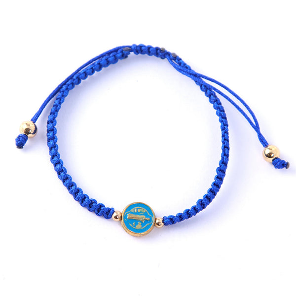 Saint Benedict royal blue woven cord adjustable bracelet reverse side medal