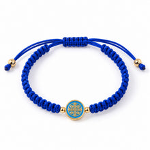 Saint Benedict royal blue woven cord adjustable bracelet with gold-tone medal
