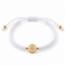 Saint Benedict white woven cord adjustable bracelet with gold-tone medal