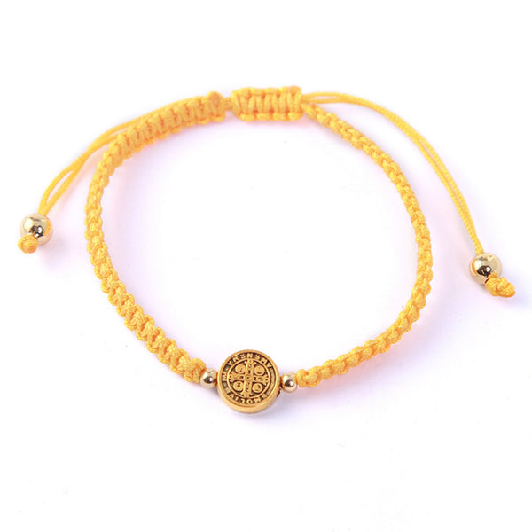 Saint Benedict yellow woven cord bracelet alternate view