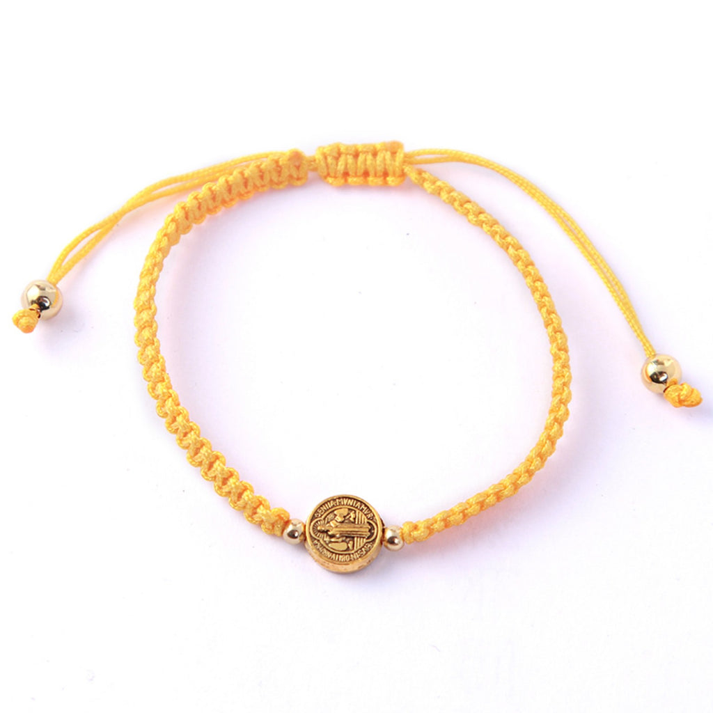 Saint Benedict yellow woven cord bracelet alternate view