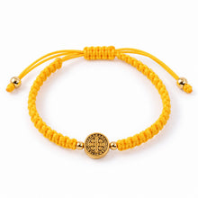 Saint Benedict yellow woven cord adjustable bracelet with gold-tone medal