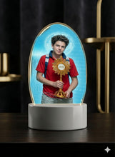 Saint Carlo Acutis 3D LED night light illuminated in a modern room