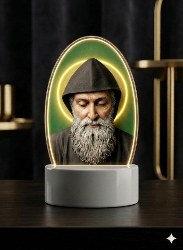Saint Charbel Makhlouf 3D LED night light illuminated on table