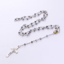 18-inch Saint Charbel gray crystal rosary with Saint Benedict crucifix