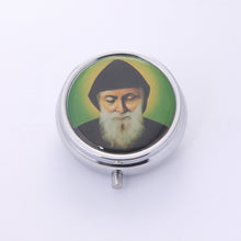 Saint Charbel of Lebanon image on round silver-tone metal keepsake box