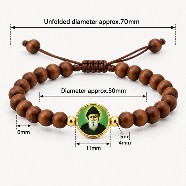 Saint Charbel wooden bead bracelet dimensions 6 mm beads 11 mm centerpiece