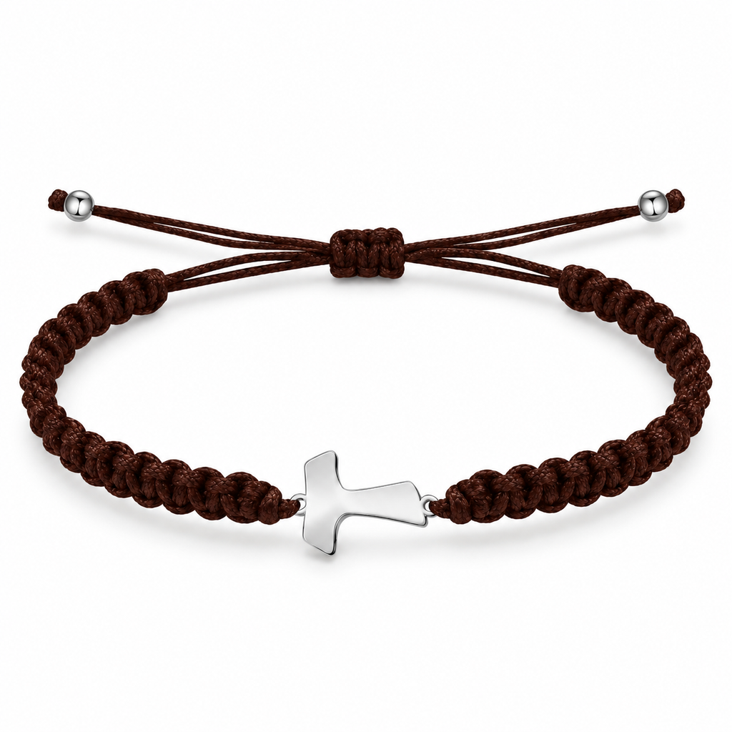 Saint Francis of Assisi dark brown woven cord Tau Cross bracelet