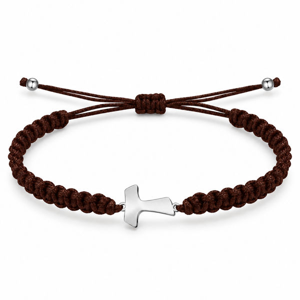 Saint Francis of Assisi dark brown woven cord Tau Cross bracelet