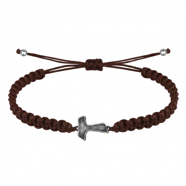Saint Francis of Assisi brown woven cord Tau Cross bracelet
