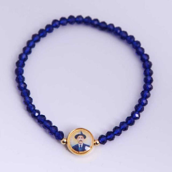 San José Gregorio Hernández: pulsera elástica de cristal azul oscuro, vista superior