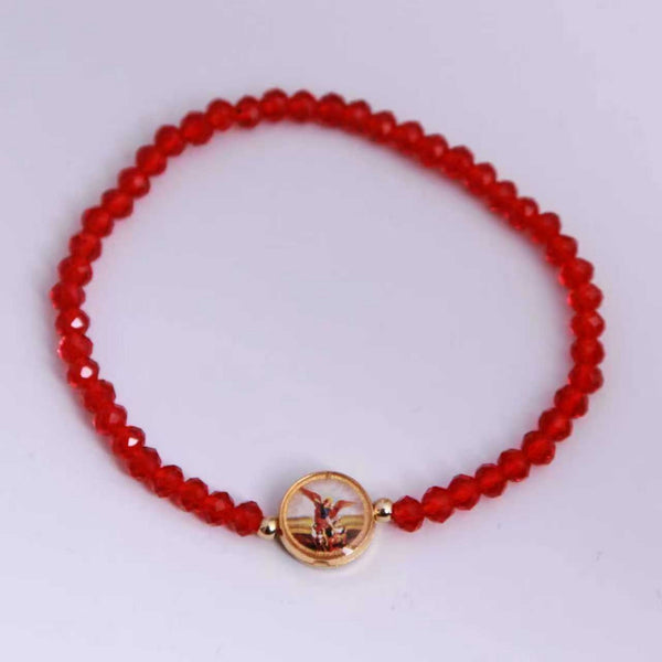 Pulsera de San Miguel Arcángel de cristal rojo, vista superior