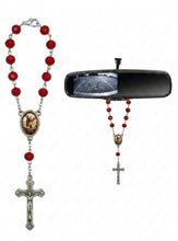 Saint Michael the Archangel red crystal bead car rosary
