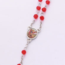Saint Michael the Archangel rosary centerpiece with red crystal beads