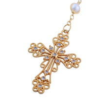 Gold-tone decorative wedding rosary cross with clear stones
