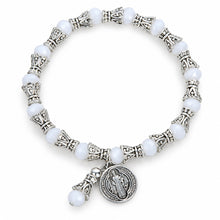 White Saint Benedict crystal bead bracelet reverse medal view