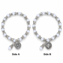 White Saint Benedict crystal bead bracelet Side A and Side B views